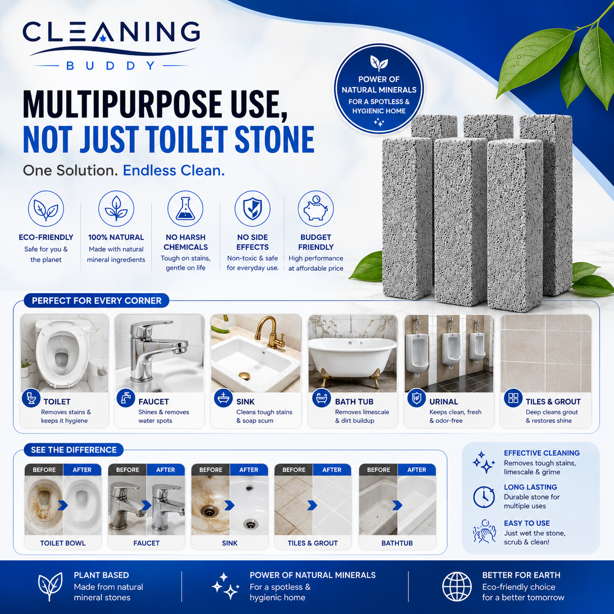 Pumice stone and Spray for Toilet Bowl Cleaner for Toilet Cleaner 6 Pack | Eco Friendly