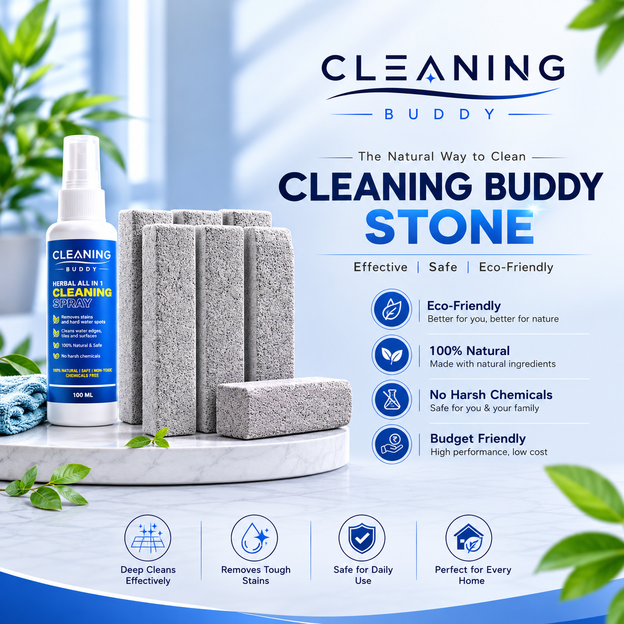 Pumice stone and Spray for Toilet Bowl Cleaner for Toilet Cleaner 6 Pack | Eco Friendly
