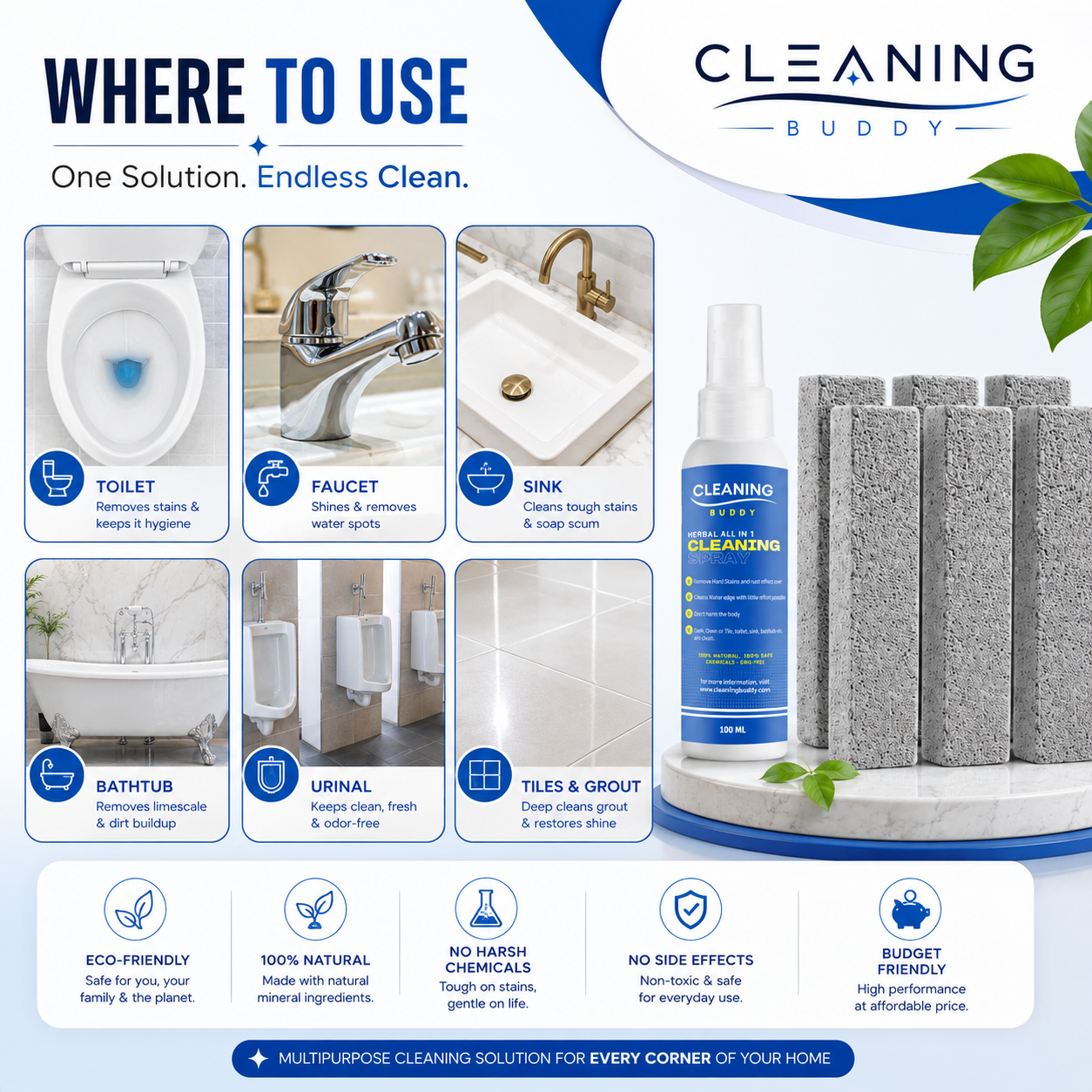 Pumice stone and Spray for Toilet Bowl Cleaner for Toilet Cleaner 6 Pack | Eco Friendly